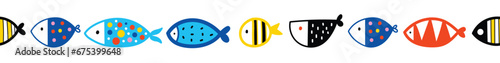 Vector seamless horizontal border with fish.