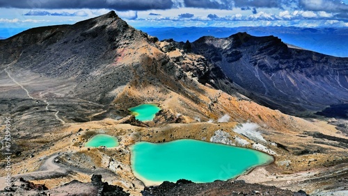 Sulfurous blue lakes of the volcanic Tongariro Crossing