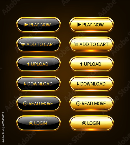 Gold buttons for website. Luxury buttons for web design. Vector set.