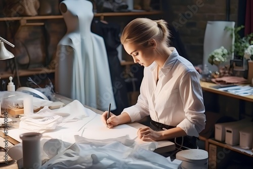 female fashion designer working in a boutique