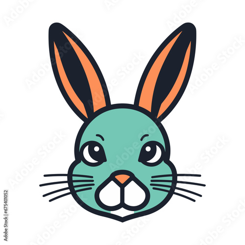 Rabbit face. Cartoon illustration of a rabbit face in flat design © chekman
