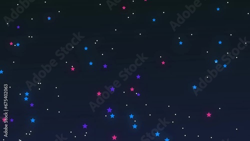 Rising Stars Background Animation.  An animated video of rising white, red and blue stars rising with a dark blue background.