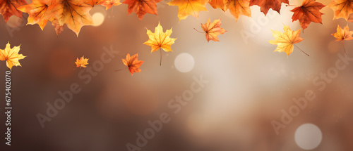 Colorful panoramic autumn background with orange leaves and blurred background © FutureStock