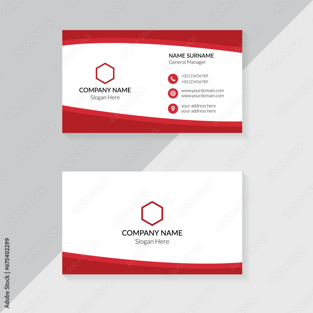 Business card design template. Red color creative and clean business card concept design Business card design template. Red color creative and clean business card concept design