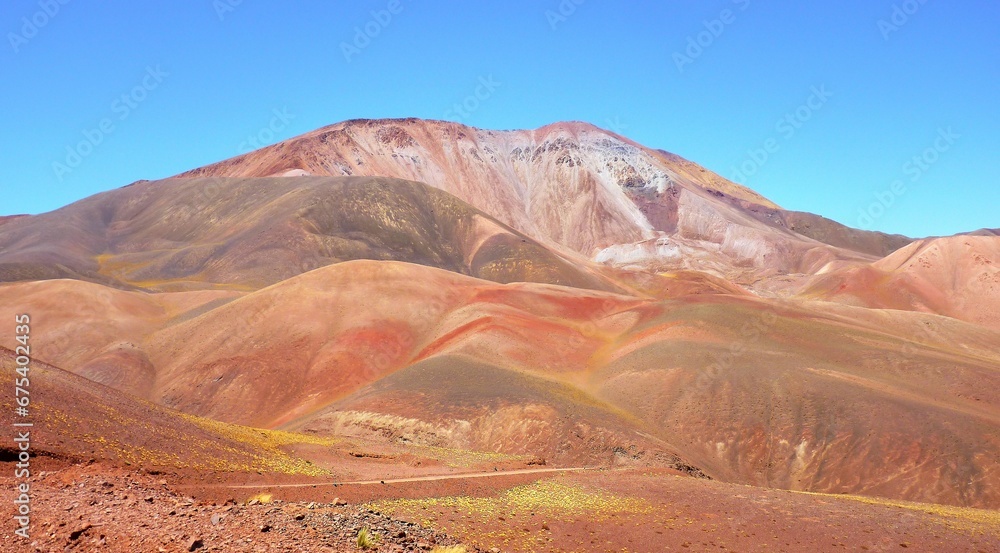 Hills with highlights of red and yellow rock formations in Camino a Laguna Brava La Rioja