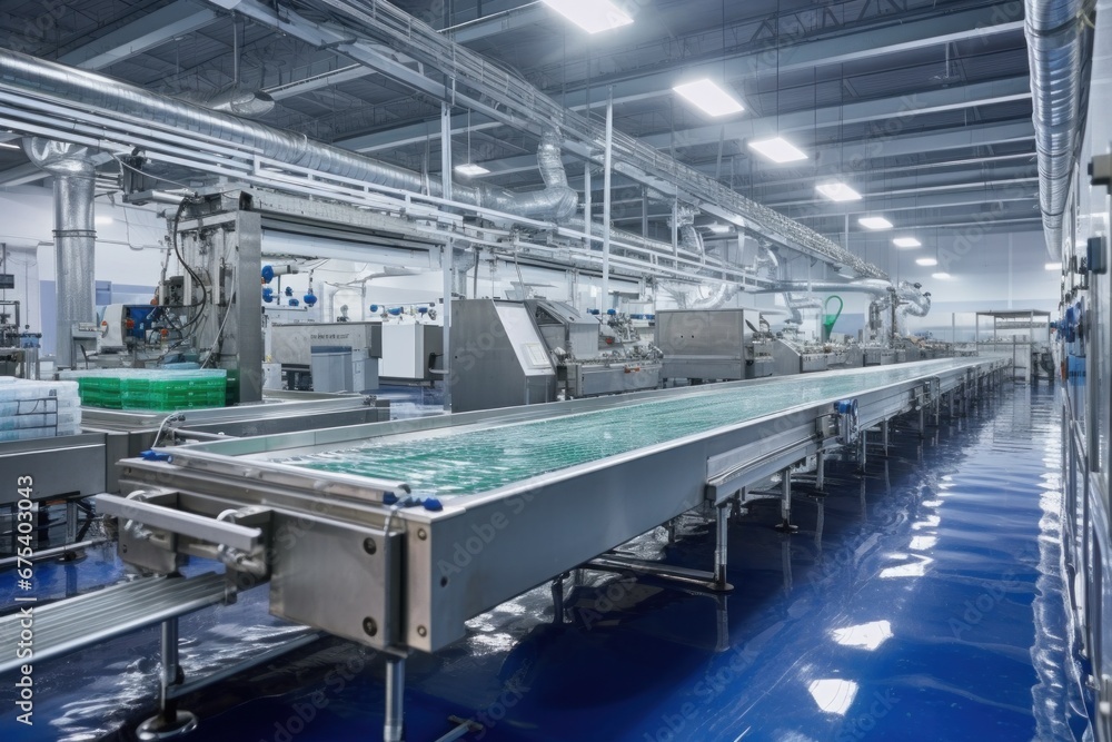 Fototapeta premium Instant seafood production industry Conveyor belt at food factory