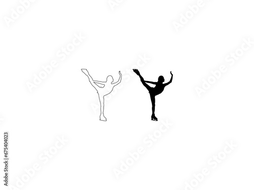 Female Figure Skater Outline and Silhouette isolated on white background