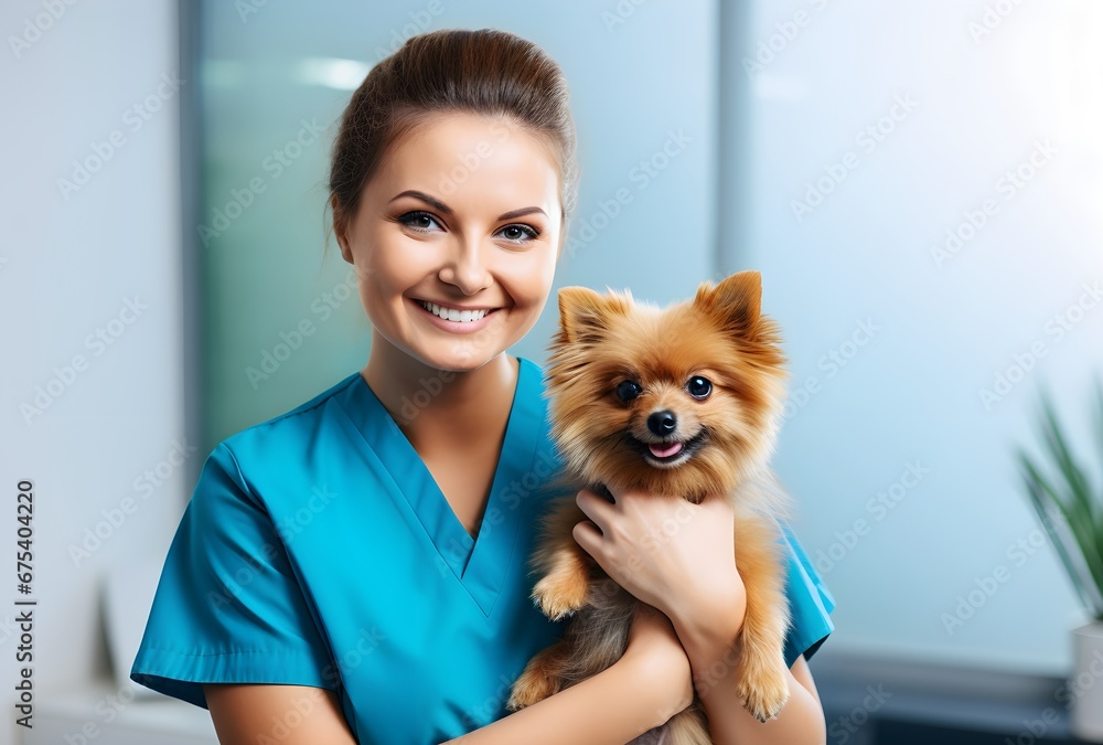 young female veterinarian holding a dog, in a veterinary clinic, caring for animals, veterinary medicine young female veterinarian holding a dog, in a veterinary clinic, caring for animals, veterinary medicine