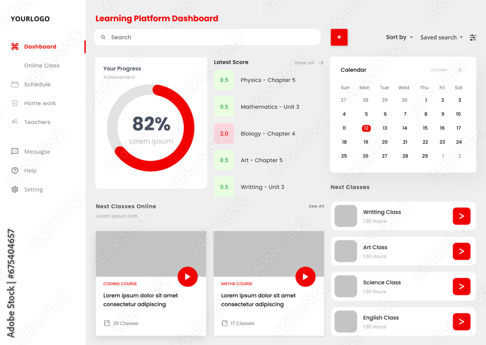 Learning, Study, Student Progress, E-learning, Course and Learn Platform Software Dashboard Template Learning, Study, Student Progress, E-learning, Course and Learn Platform Software Dashboard Template