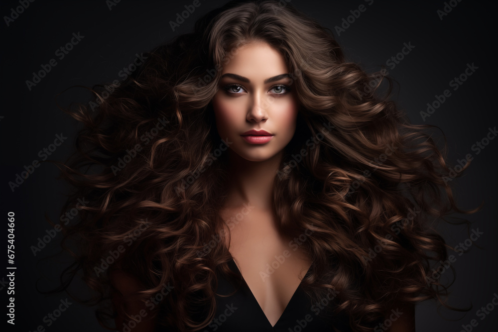 Fototapeta premium Beautiful model woman with long curly hairstyle