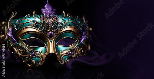 Festive Mardi Gras, Venetian or carnival mask on a dark purple background Fototapet
