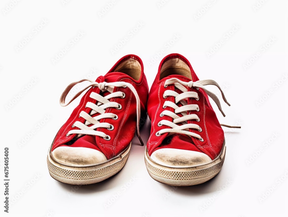 Old red shoes on a white background , AI generator