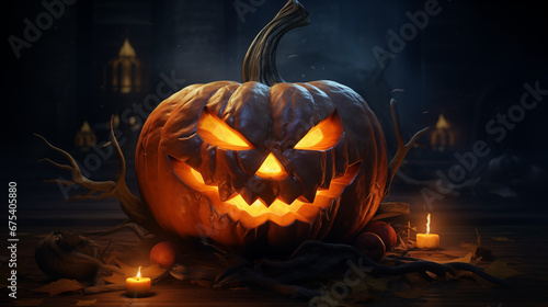 Halloween pumpkin on a dark background, Generative AI