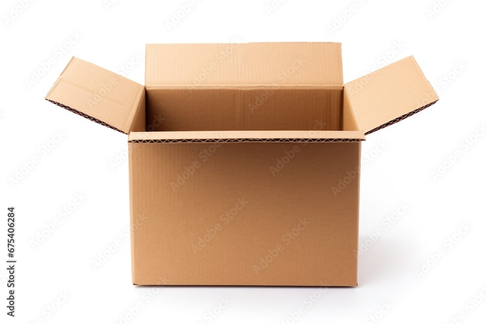 Delivery moving package and gifts concept. Paper beige box isolated on white background Delivery moving package and gifts concept. Paper beige box isolated on white background