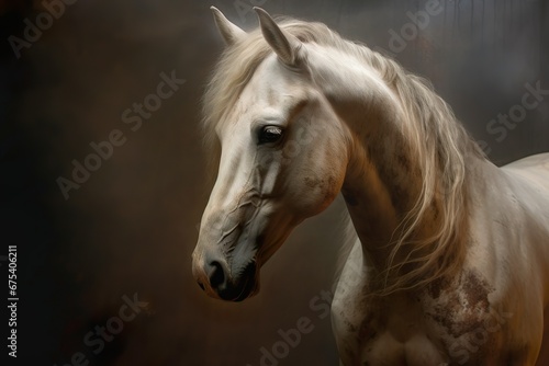 Elegant horse isolated on a black background. Close-up portrait of a horse.