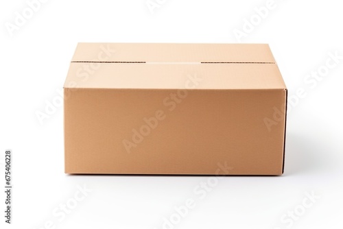Delivery moving package and gifts concept. Paper beige box isolated on white background © Wall Art Galerie