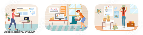 People analysis budget. Calculate financial plan of save income and expense management. Family budget, divides items of expenditure. Finance control, date, finance, moving budget. Move flat appartment