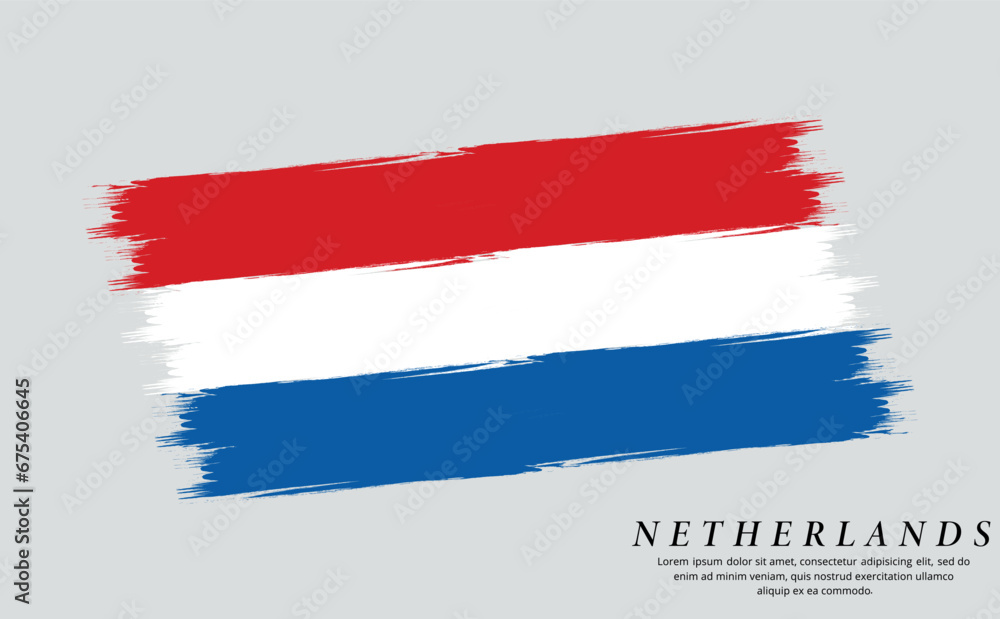 Netherlands flag brush vector background. Grunge style country flag of Netherlands brush stroke isolated on white background Netherlands flag brush vector background. Grunge style country flag of Netherlands brush stroke isolated on white background