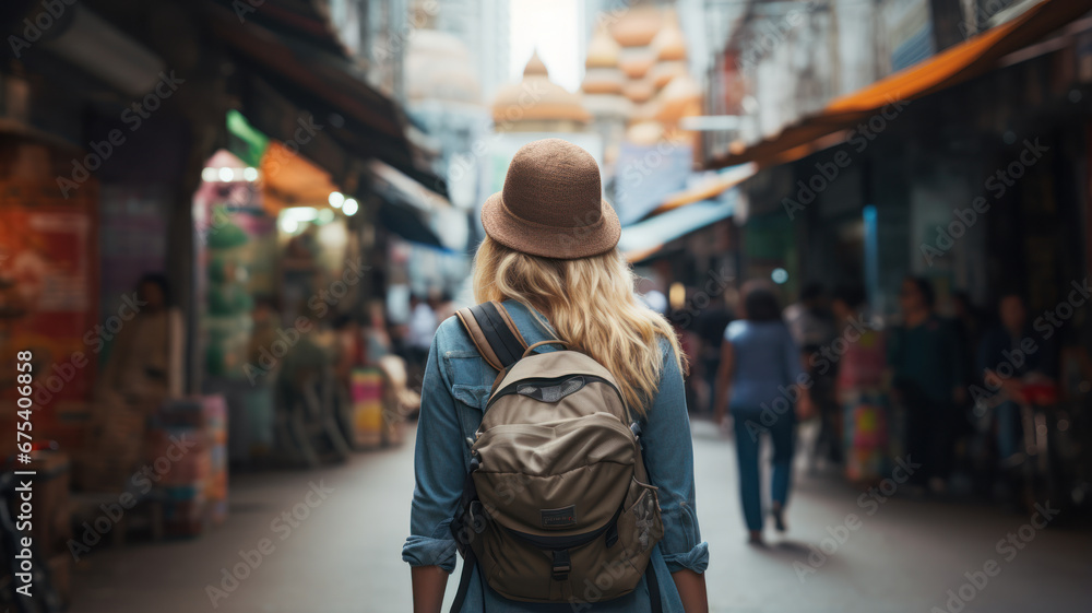 Back View of Traveler Exploring Bangkok