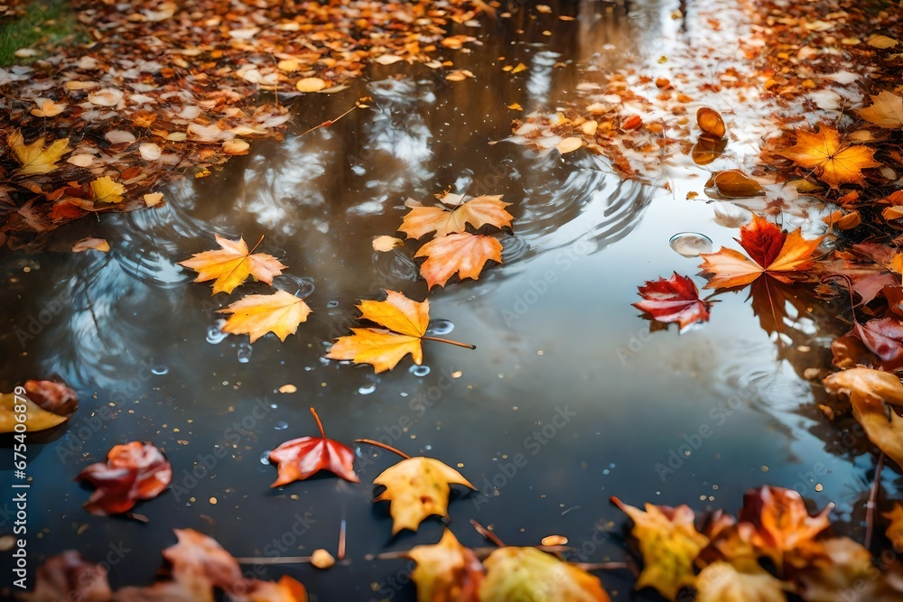 maple leaves falling on puddles of water generative ai maple leaves falling on puddles of water generative ai
