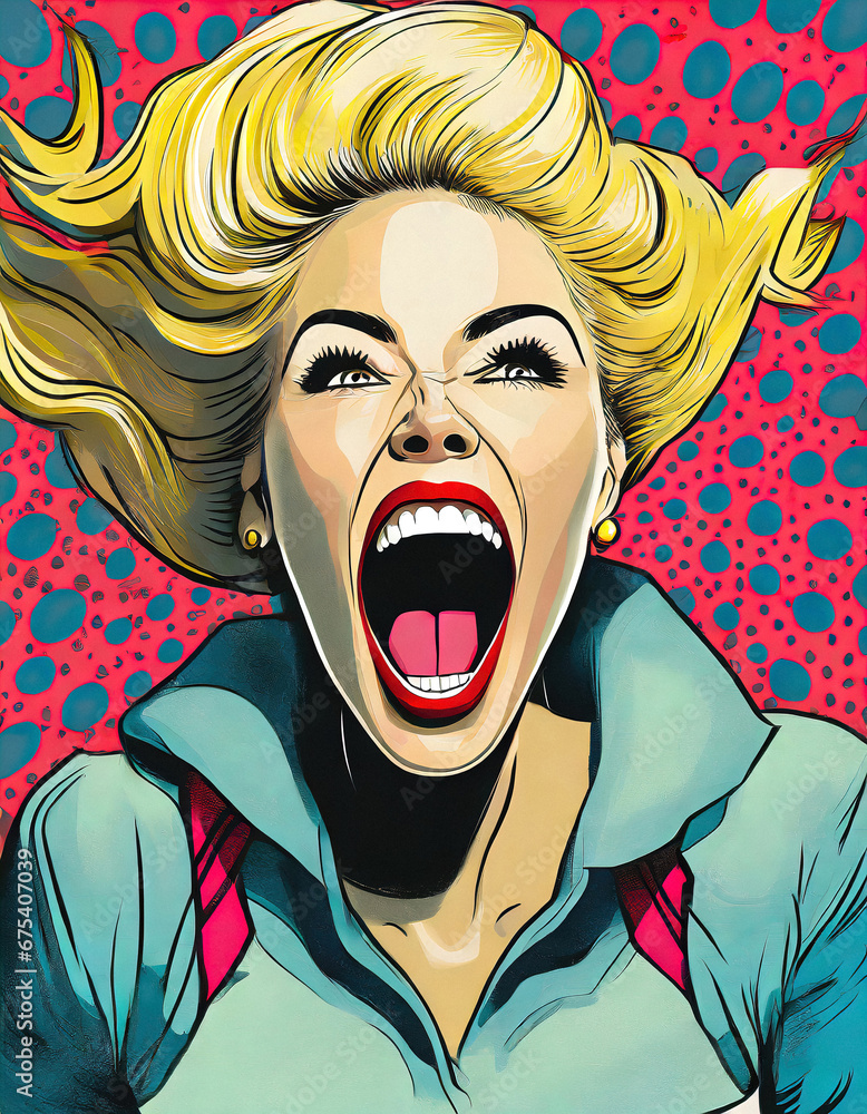 Screaming powerful angry woman protester pop art illustration
