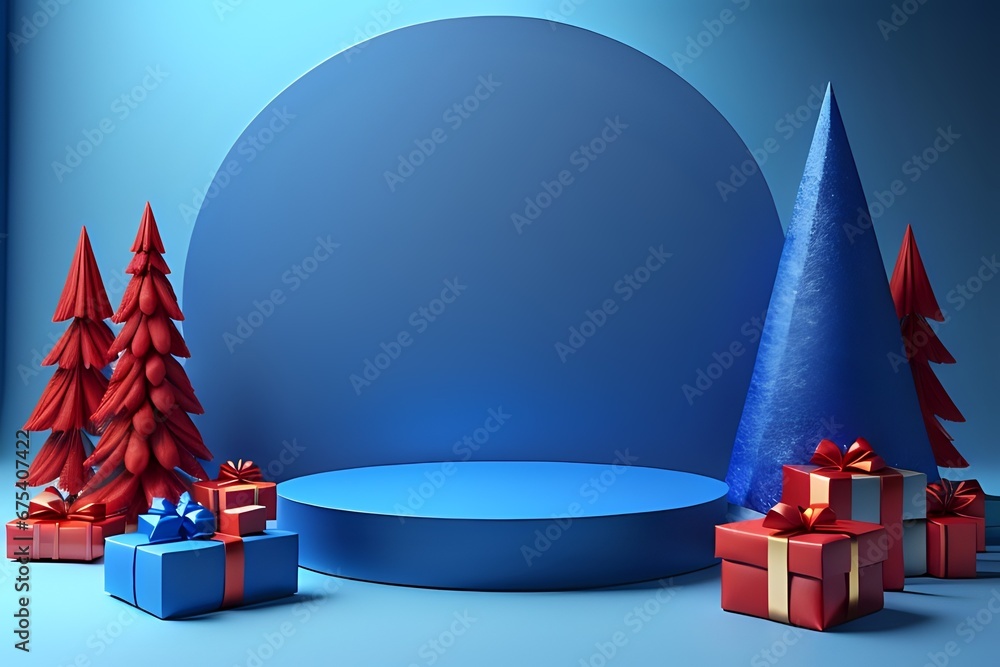 blue podium for product display with new year and Christmas background made with Generative AI blue podium for product display with new year and Christmas background made with Generative AI
