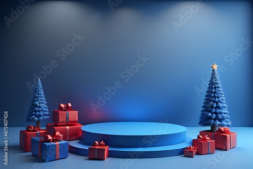 blue podium for product display with new year and Christmas background made with Generative AI