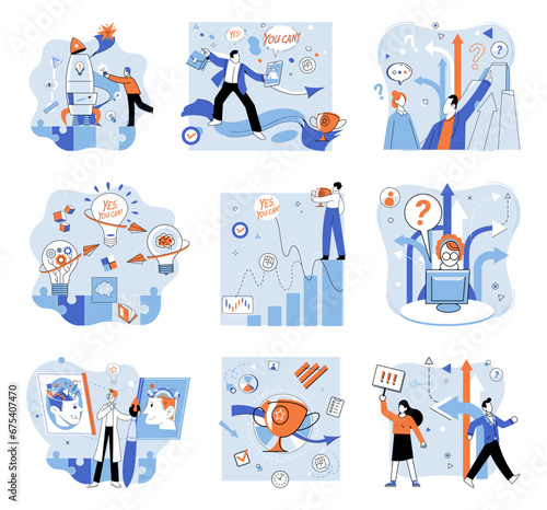 Start up vector illustration. Skillful execution strategic plan increases chances achieving start up goals Winning in start up world requires combination vision, creativity, and determination