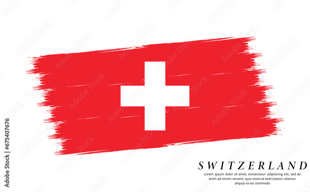 Obraz premium Switzerland flag brush vector background. Grunge style country flag of Switzerland brush stroke isolated on white background