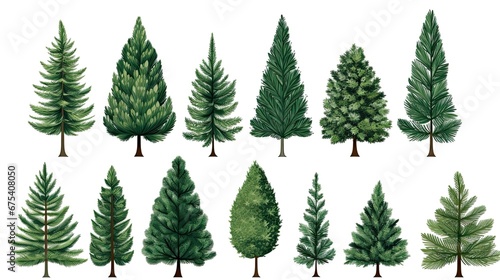 Collection of Christmas trees, on white background