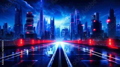 Futuristic neon cityscape  Digital skyline  Dark palette with neon highlights 