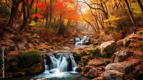 Peaceful Flowing Water in Autumn Landscape generated by AI tool  © Aqsa