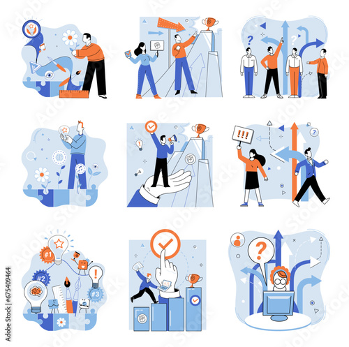 Startup business vector illustration. Innovation and technology are key drivers progress in startup business Strategic planning helps startups identify and invest in profitable business opportunities