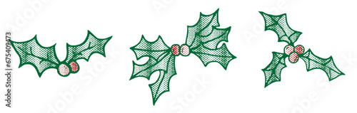 Retro vector halftone colour illustration of Christmas holly