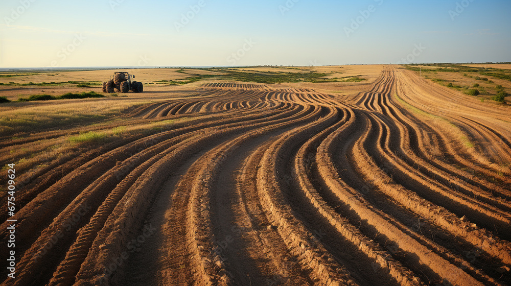 plowed field in the morning HD 8K wallpaper Stock Photographic Image