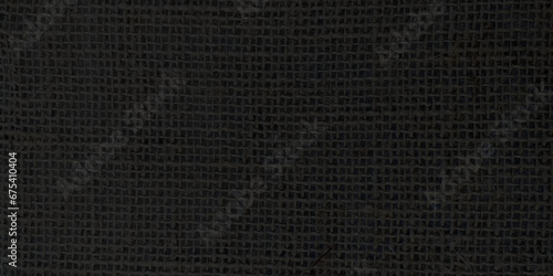 Black raw organic fabric bag pattern. Black flax texture. Pure linen sack cloth textile background.