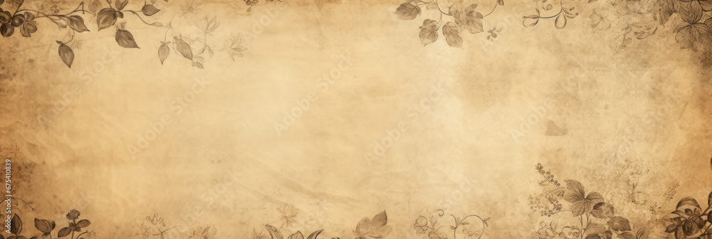 Vintage floral pattern on old yellowed paper background