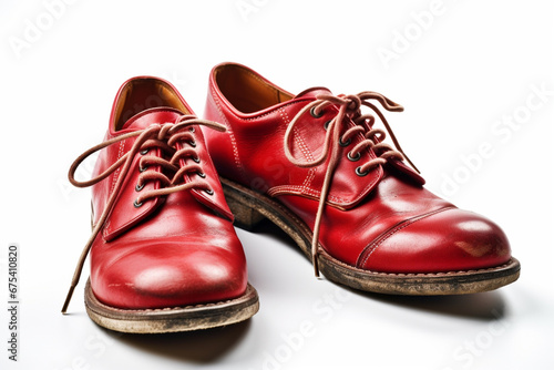 Red leather shoes isolated on white background with clipping path. Close up.