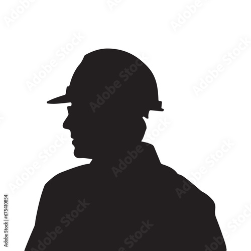 black silhouette of Engineer with a hard hat