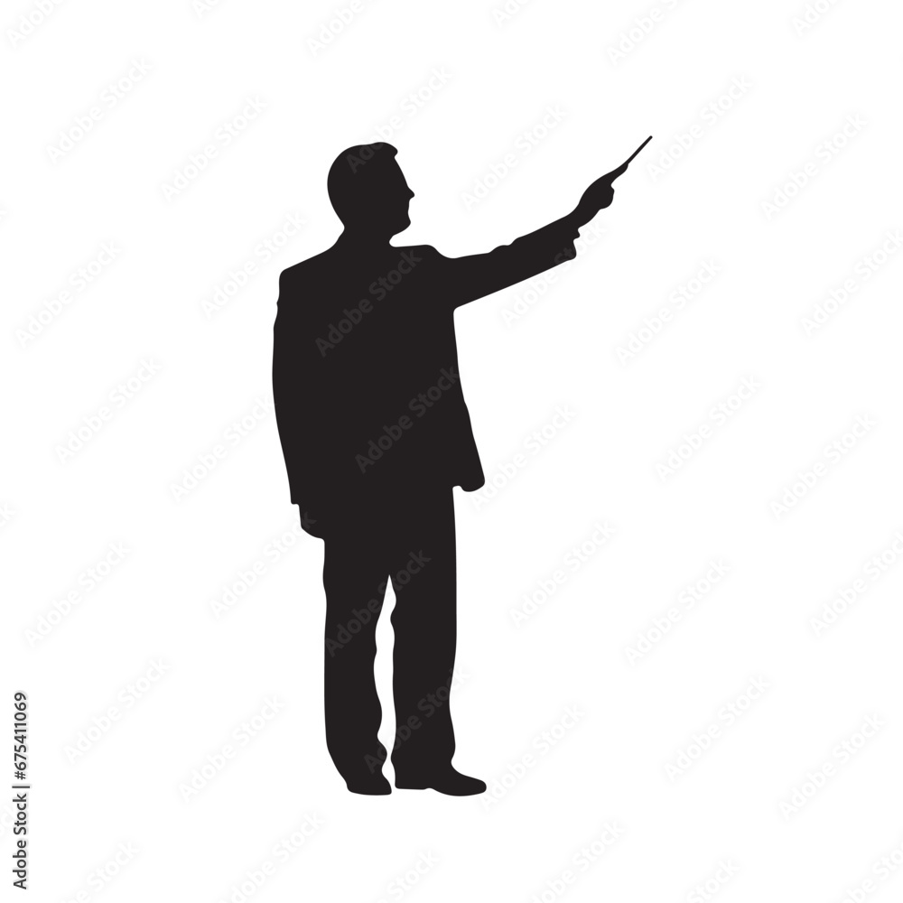 black silhouette of Teacher with a pointer black silhouette of Teacher with a pointer