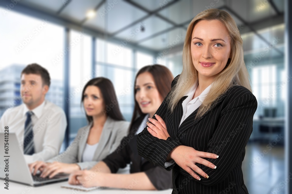 Young happy manager worker in the office, AI generated image Young happy manager worker in the office, AI generated image