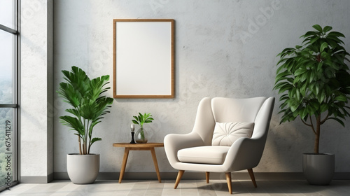 Modern Living: Picture Frame Mockup on White Wall