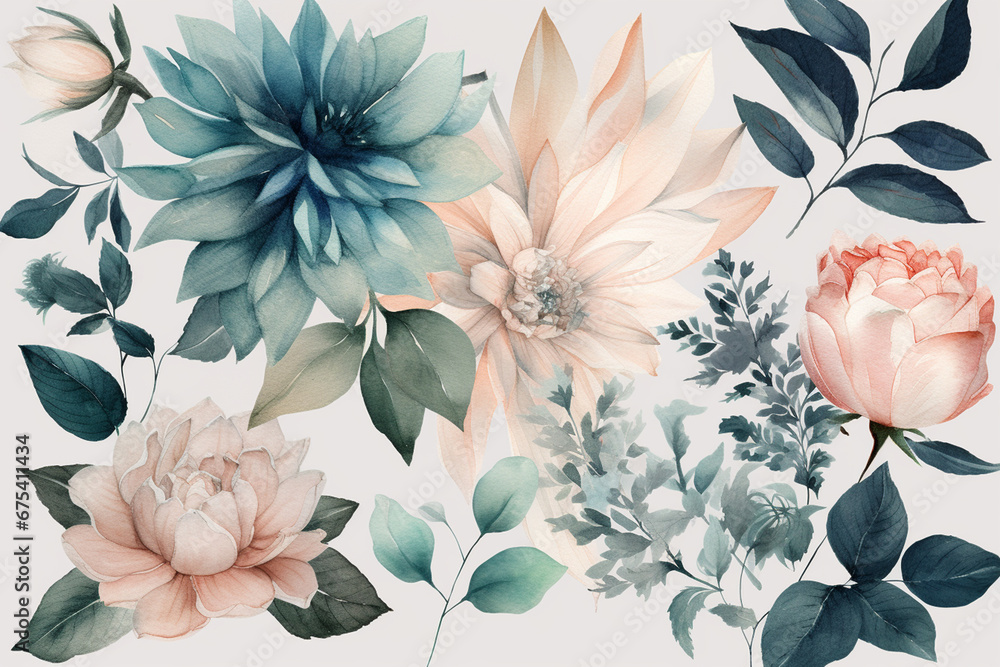 Watercolor lavender flowers set. Hand drawn illustration isolated on white background
