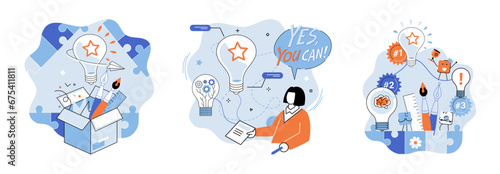 Creative idea vector illustration. The creative idea metaphor represents transformation abstract ideas into actionable strategies Originality and creativity in business enable companies to stand