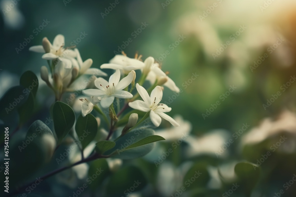 Beautiful white flowers in the garden in the sunlight. Selective focus.