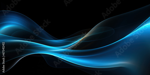 Abstract blue swirl wave on black background. Flow liquid lines design element, generative ai