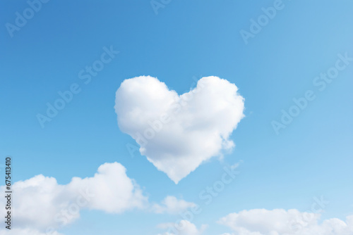 Heart-shaped cloud in a clear blue sky, minimalist composition
