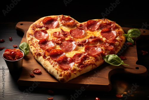 Heart-shaped pizza with pepperoni, fun and quirky, high detail