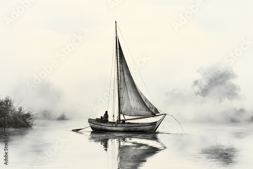 Nautical Elegance: 1950s Classic Schooner in Silver Etching Photography
