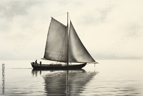 Nautical Elegance: 1950s Classic Schooner in Silver Etching Photography